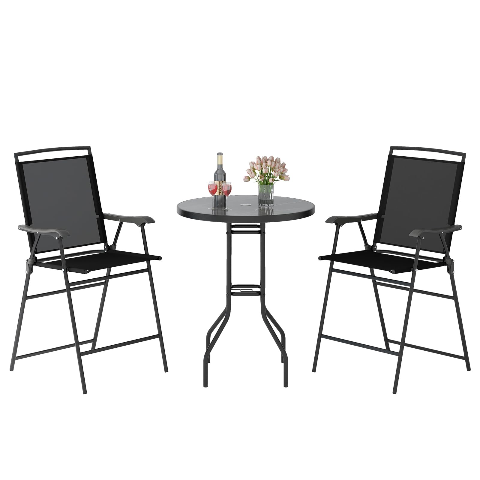Ensemble de bar extérieur 3 pièces Tangkula, mobilier de bistrot de patio hauteur comptoir avec plateau de table DPC et trou pour parasol